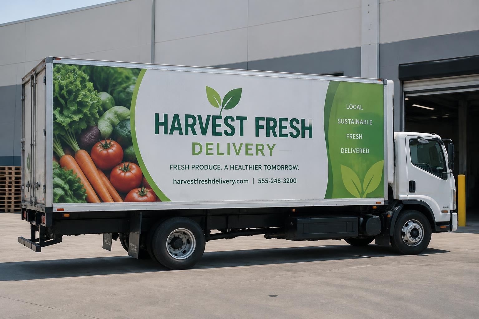 Box delivery truck with full-side produce graphics