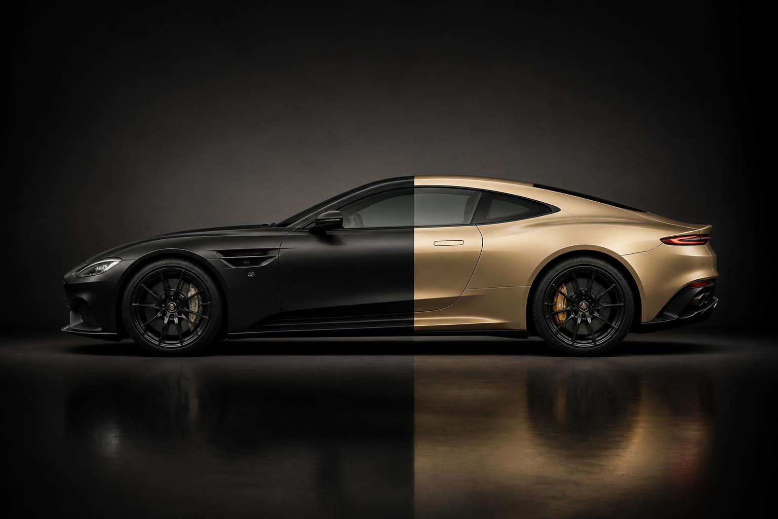 Signature vehicle finished half in obsidian black and half in champagne gold