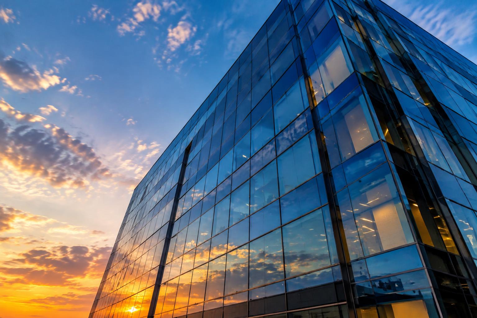 Modern office building with tinted glass curtain wall